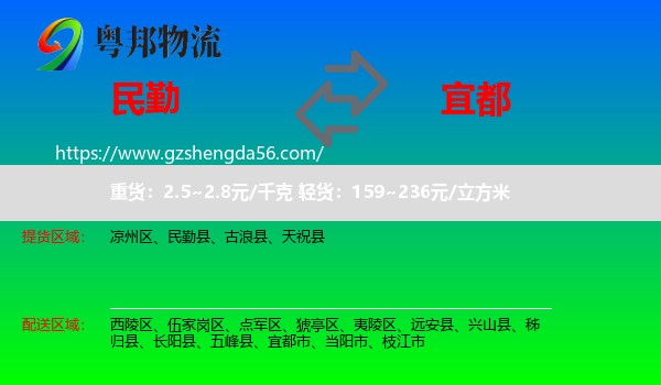 民勤县到宜都市物流专线