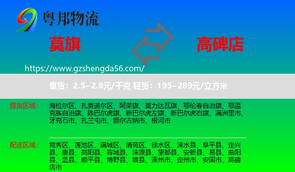 莫力达瓦旗到高碑店市物流专线
