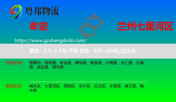 牟定县到七里河区物流专线