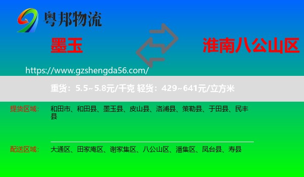 墨玉县到八公山区物流专线