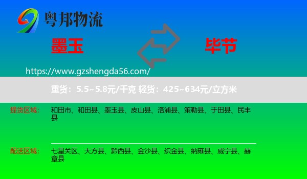 墨玉县到毕节物流专线