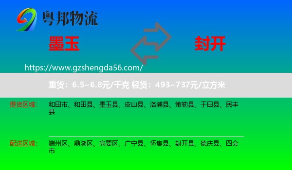 墨玉县到封开县物流专线