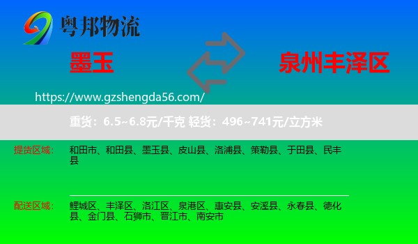 墨玉县到丰泽区物流专线