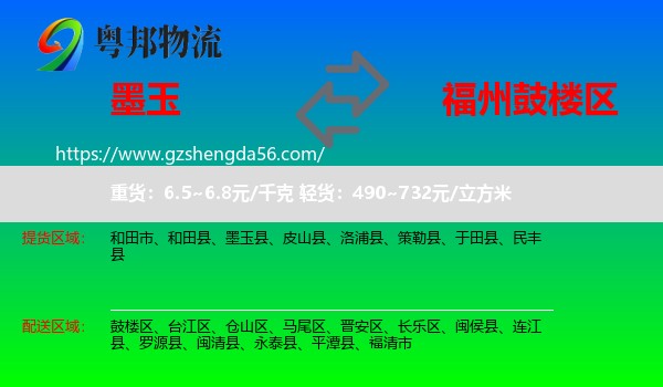 墨玉县到鼓楼区物流专线