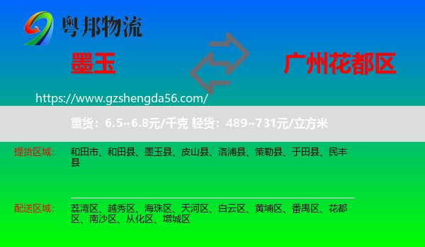 墨玉县到花都区物流专线