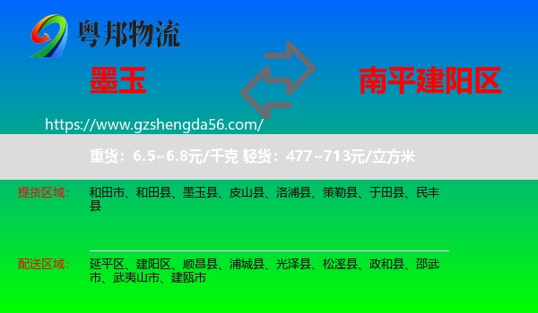 墨玉县到建阳区物流专线