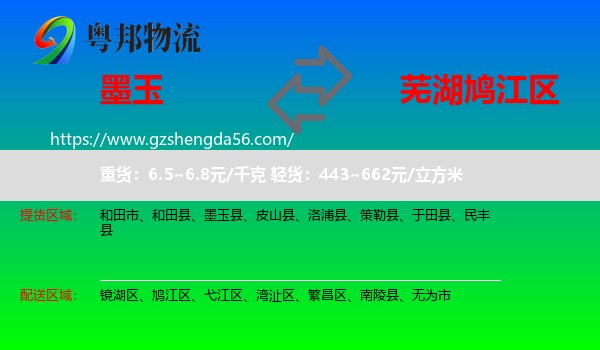 墨玉县到鸠江区物流专线