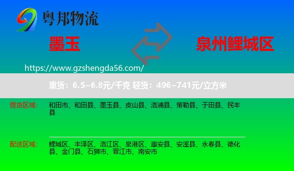 墨玉县到鲤城区物流专线