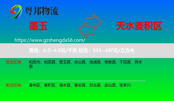 墨玉县到麦积区物流专线