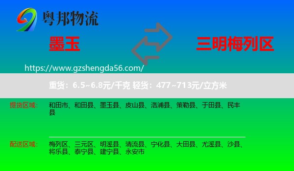 墨玉县到梅列区物流专线