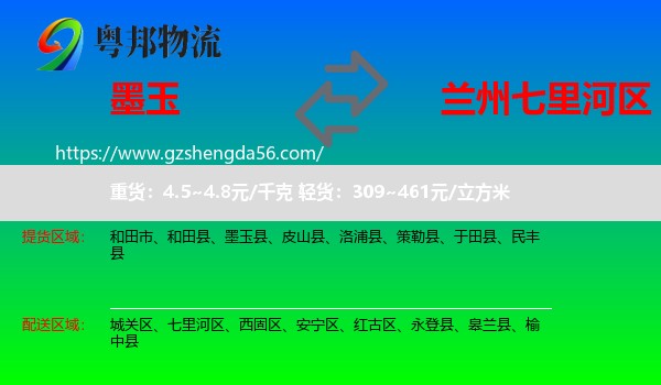 墨玉县到七里河区物流专线