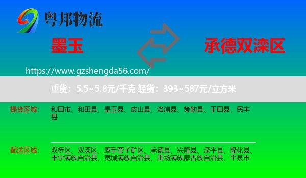 墨玉县到双滦区物流专线