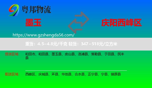 墨玉县到西峰区物流专线