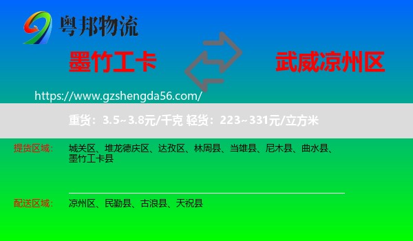 墨竹工卡县到凉州区物流专线