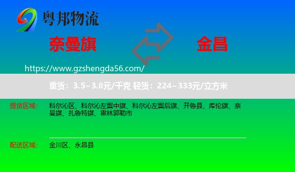 奈曼旗到金昌物流专线