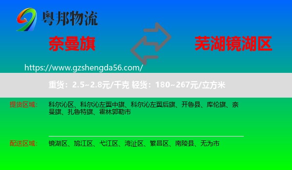 奈曼旗到镜湖区物流专线