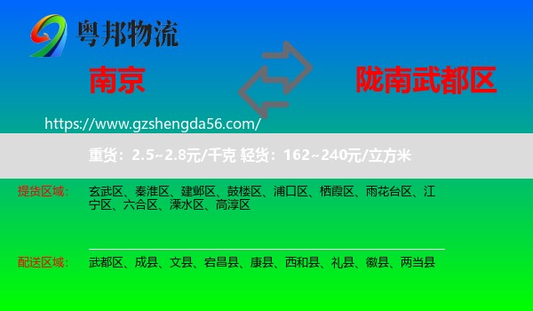 南京到武都区物流专线