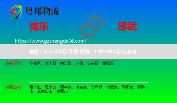 南乐县到邵武市物流专线