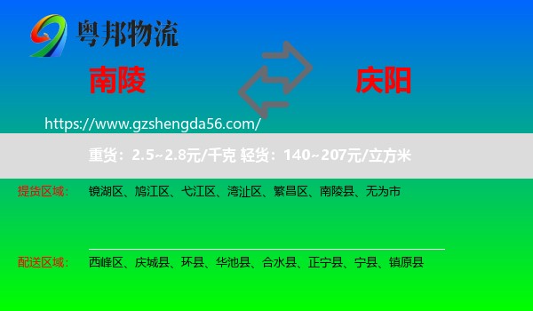 南陵县到庆阳物流专线