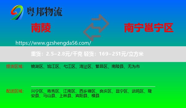 南陵县到邕宁区物流专线