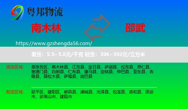 南木林县到邵武市物流专线