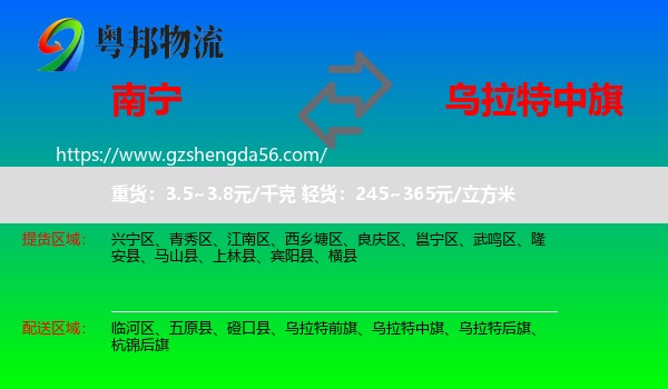 南宁到乌拉特中旗物流专线