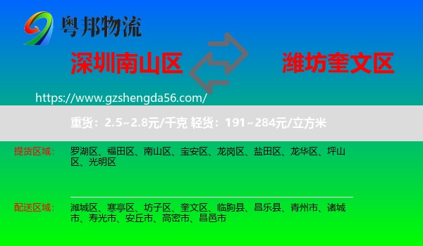 南山区到奎文区物流专线