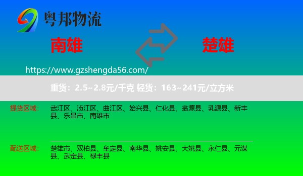 南雄市到楚雄物流