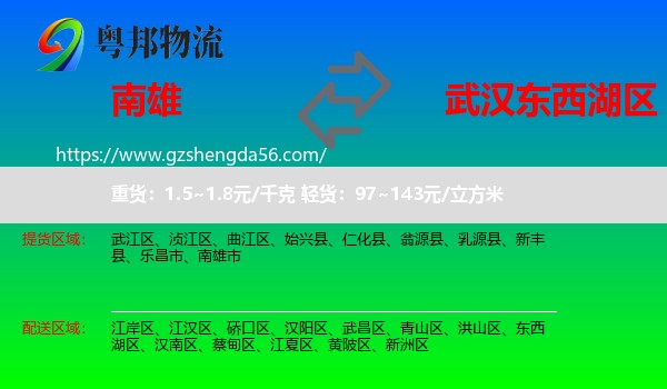 南雄市到东西湖区物流专线