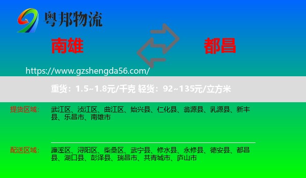 南雄市到都昌县物流专线