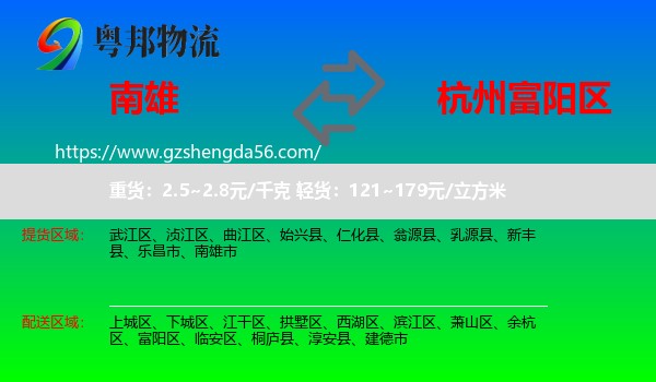 南雄市到富阳区物流专线