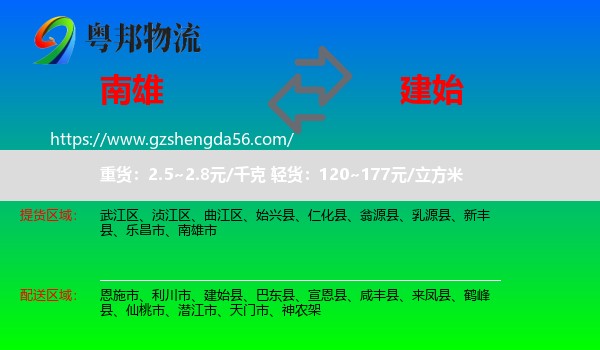 南雄市到建始县物流专线