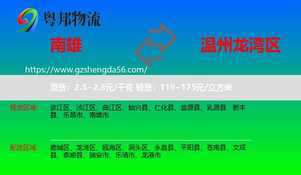 南雄市到龙湾区物流专线