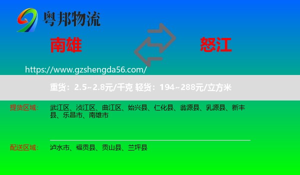 南雄市到怒江物流