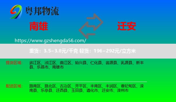 南雄市到迁安市物流专线