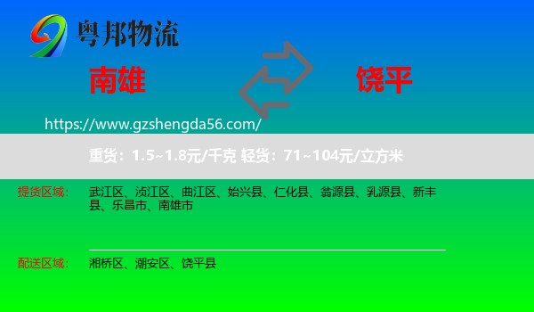 南雄市到饶平县物流专线