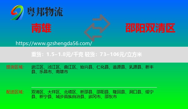 南雄市到双清区物流专线