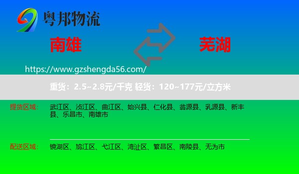 南雄市到芜湖物流