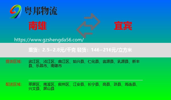 南雄市到宜宾物流