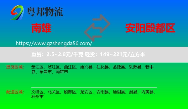 南雄市到殷都区物流专线