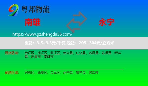 南雄市到永宁县物流专线
