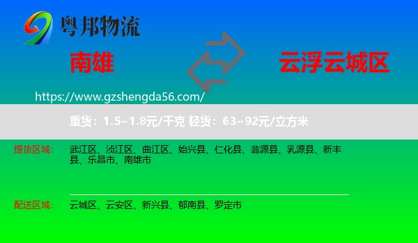 南雄市到云城区物流专线