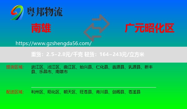 南雄市到昭化区物流专线