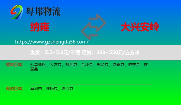 纳雍县到大兴安岭物流专线