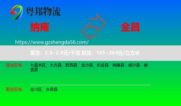 纳雍县到金昌物流专线