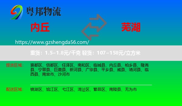内丘县到芜湖物流专线