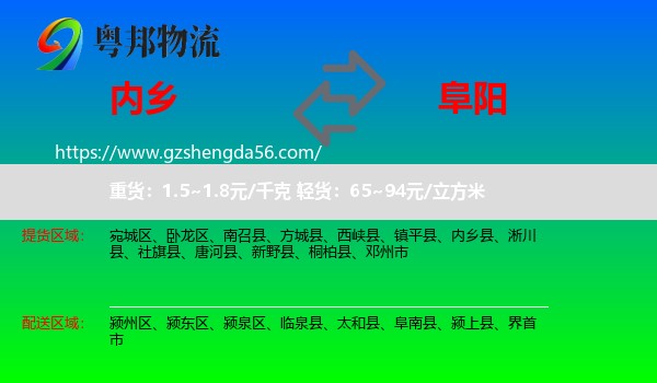 内乡县到阜阳物流专线