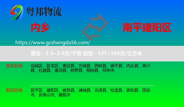 内乡县到建阳区物流专线