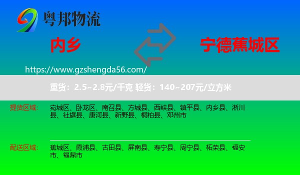 内乡县到蕉城区物流专线