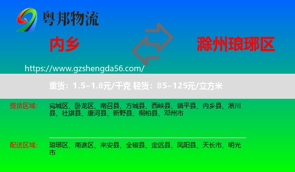内乡县到琅琊区物流专线